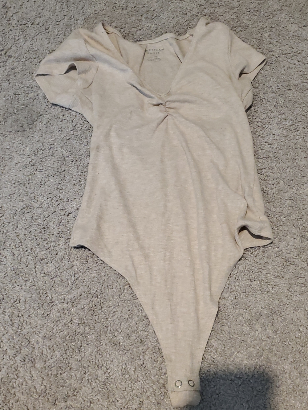 American Eagle Outfitters Cream Twist-Front V-Neck Bodysuit